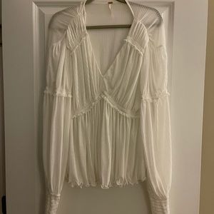 Free People Puff sleeve Blouse, White, Large, NWT
